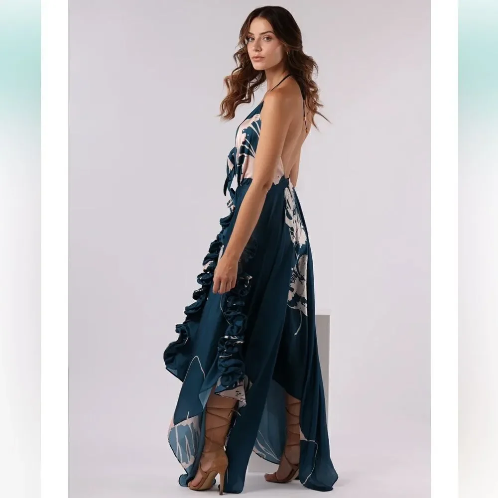 NWT PRAIA PR Bellagio 17191 Maxi Dress Large Green Pink Floral_6
